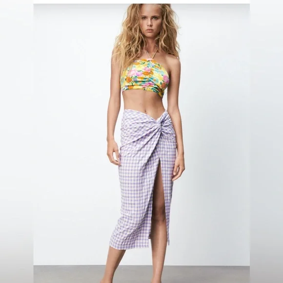 ZARA gingham knot midi skirt size medium - Picture 5 of 13